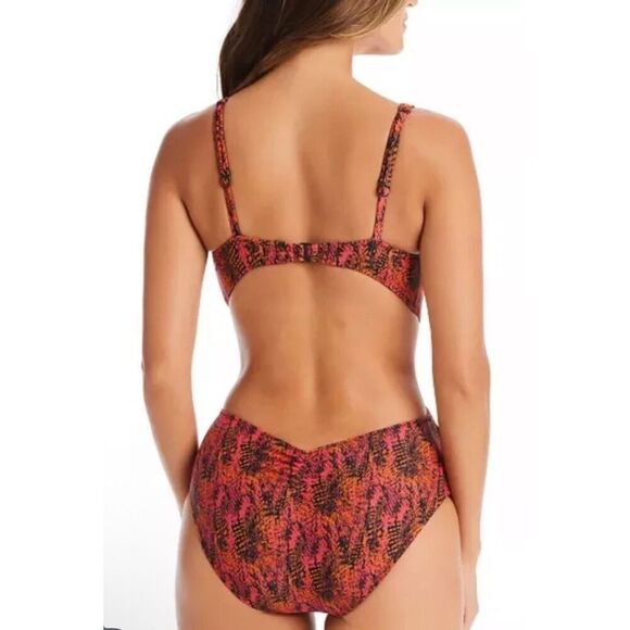 Bar III Viper Snakeskin Print Cut Out Monokini Swimsuit Sz Medium Red Black NWT! - Picture 2 of 9